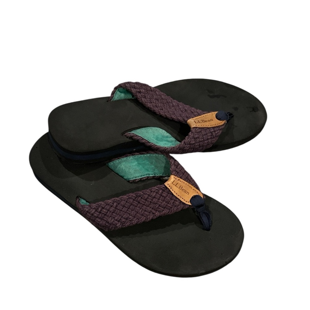 L.L. Bean Woven Strap Sandals Purple Black Toe Post Thong Flip Flops  8